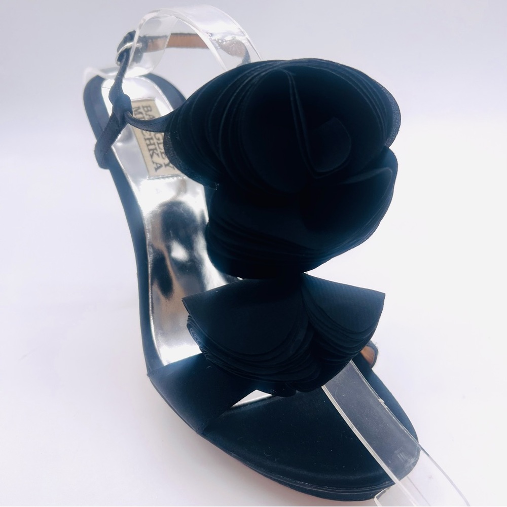 BADGLEY MISCHKA Black Satin Floral Platform Heels Size 7.5 - Picture 2 of 14